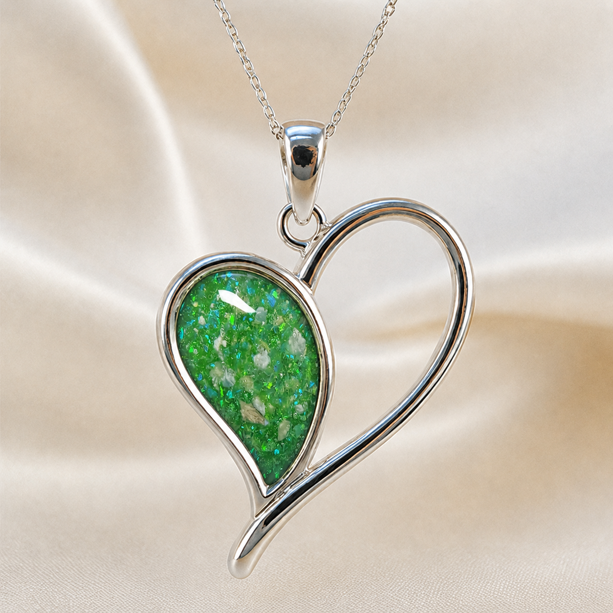 Elnath heart pendant in fruit green, handcrafted in Lancashire UK