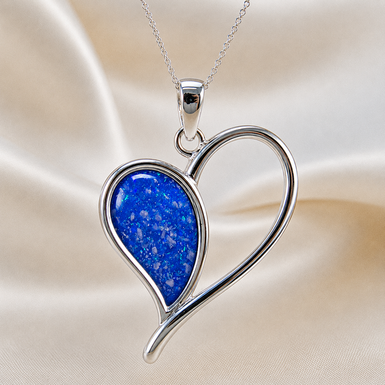 Elnath heart ashes pendant in royal blue, handcrafted in Lancashire UK