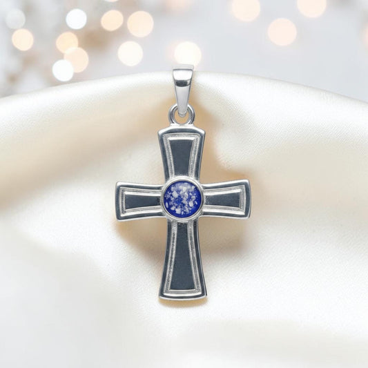 Keepsake memorial men's ashes silver cross, Elysian, handcrafted in Lancashire, UK