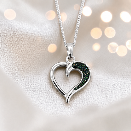 Enif Heart Ashes Pendant with black flame in single side recess, handcrafted in Lancashire UK