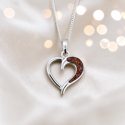 Enif Heart Ashes Pendant with copper mocha in single side recess, handcrafted in Lancashire UK