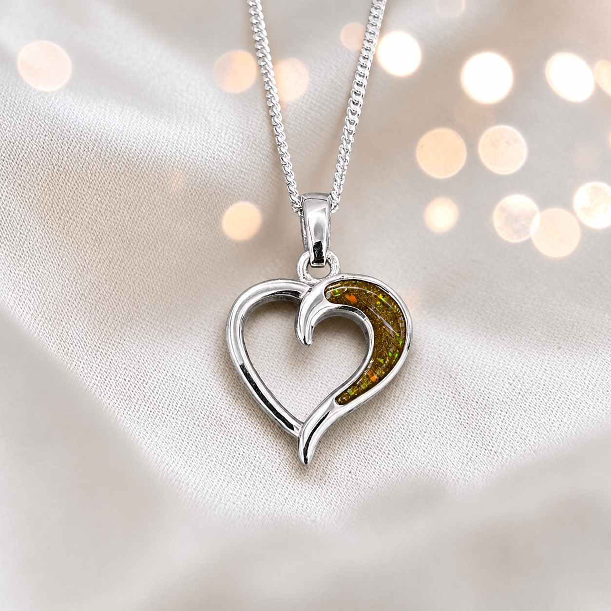 Enif Heart Ashes Pendant with gold olive in single side recess, handcrafted in Lancashire UK