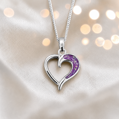 Enif Heart Ashes Pendant with rose pink in single side recess, handcrafted in Lancashire UK