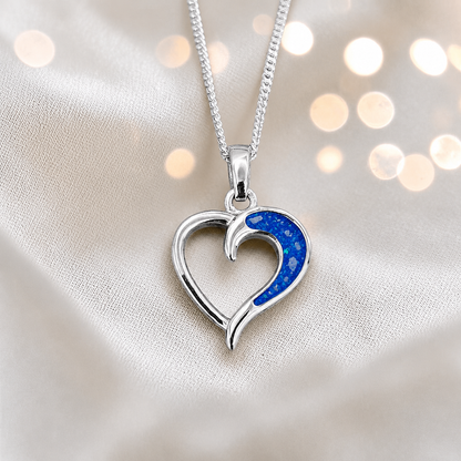 Enif Heart Ashes Pendant with royal blue in single side recess, handcrafted in Lancashire UK