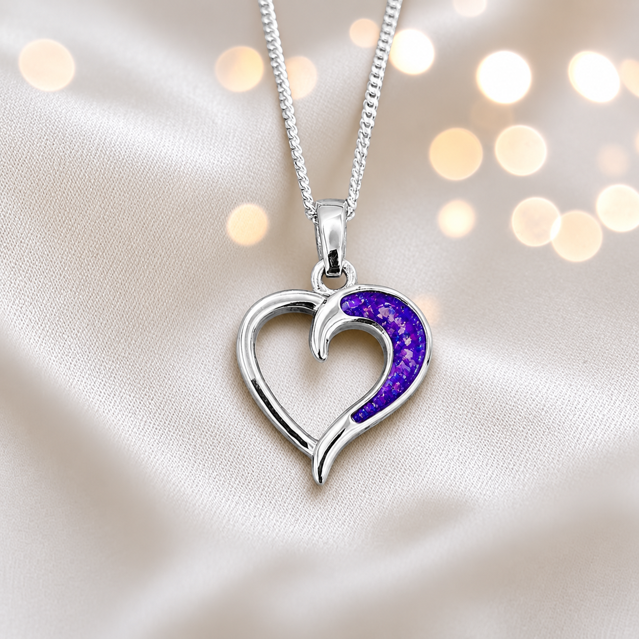 Enif Heart Ashes Pendant with sleepy lavender in single side recess, handcrafted in Lancashire UK