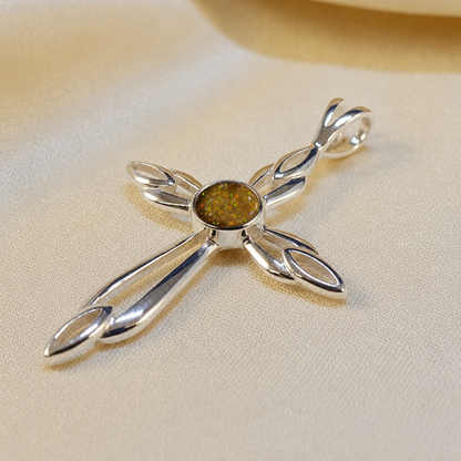 Errai sterling silver memorial cross pendant in gold olive, handcrafted in Lancashire UK - by Keepsake Memorial Jewellery
