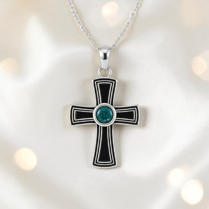 Escha sterling silver memorial cross pendant, handcrafted in Lancashire UK - by Keepsake Memorial Jewellery 