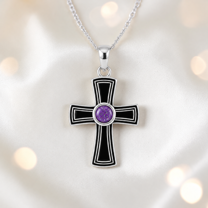 Escha sterling silver memorial cross pendant in rose pink, handcrafted in Lancashire UK - by Keepsake Memorial Jewellery 