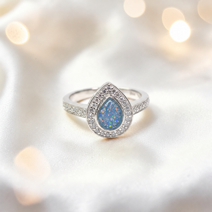 Keepsake Memorial Silver Eternal Light Ashes Ring in Baby Blue  - Handcrafted in the uk