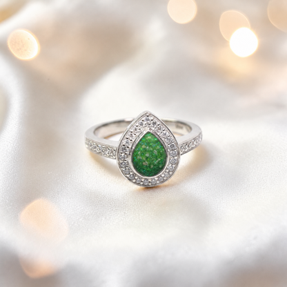 Keepsake Memorial Silver Eternal Light Ashes Ring in Fruit Green  - Handcrafted in the UK