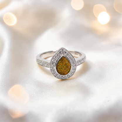 Keepsake Memorial Silver Eternal Light Ashes Ring in Gold Olive  - Handcrafted in the UK