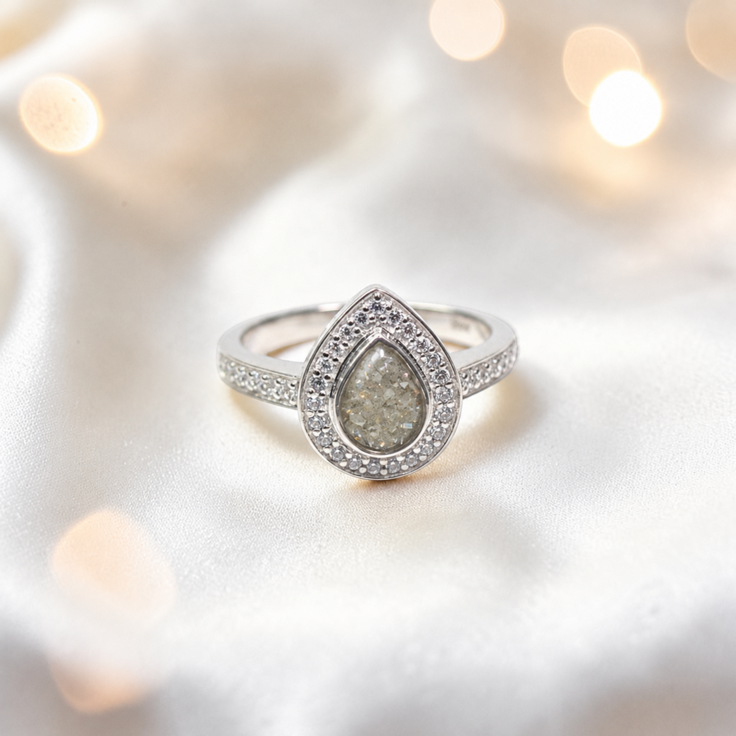 Keepsake Memorial Silver Eternal Light Ashes Ring in Natural Ash - Handcrafted in the UK