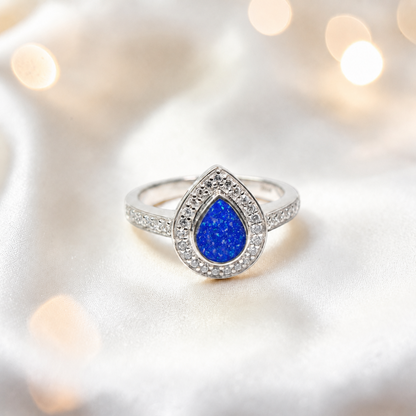 Keepsake Memorial Silver Eternal Light Ashes Ring in Royal Blue - Handcrafted in the UK