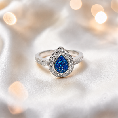 Keepsake Memorial Silver Eternal Light Ashes Ring in Sapphire Glow - Handcrafted in the UK