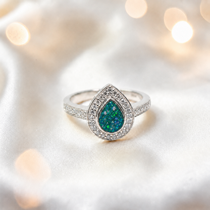 Keepsake Memorial Silver Eternal Light Ashes Ring in Teal Mist - Handcrafted in the UK