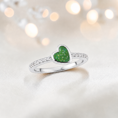 Keepsake Memorial Silver Ever Close Ashes Ring in Fruit Green - Handcrafted in the UK 