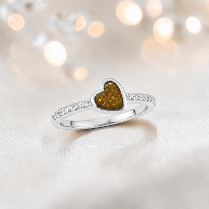 Keepsake Memorial Silver Ever Close Ashes Ring in Gold Olive  - Handcrafted in the UK 