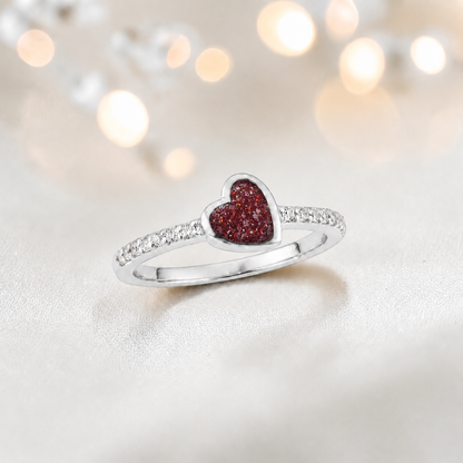 Keepsake Memorial Silver Ever Close Ashes Ring in Ruby Red - Handcrafted in the UK 