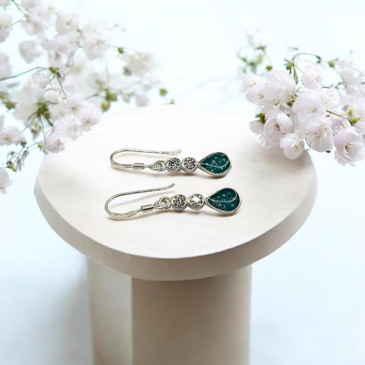 Pretty Silver Tear Drop Earrings With CZ
