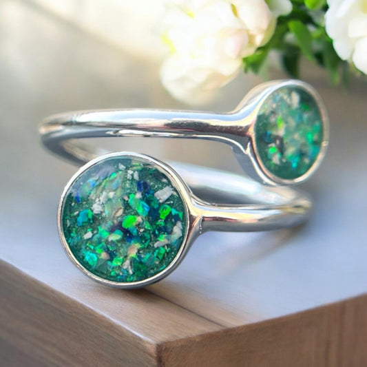 Solid 925 Silver Two Stone Adjustable Ring