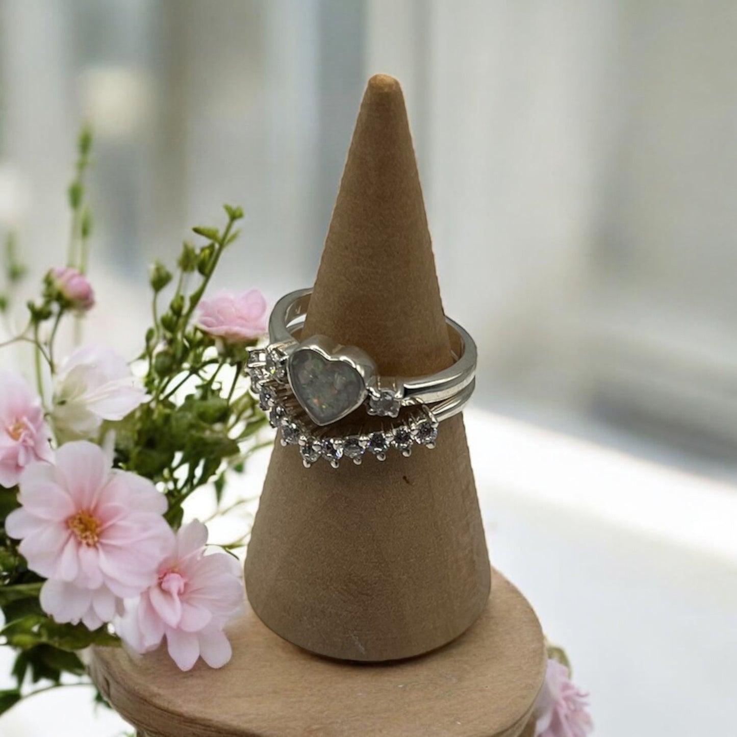 Solid Silver Heart ring with Double cz stones