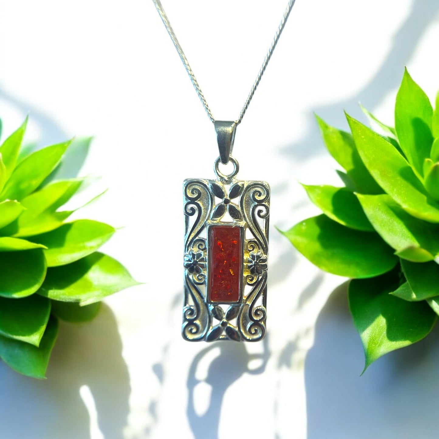 Striking Solid 925 silver fancy oblong embossed pendant