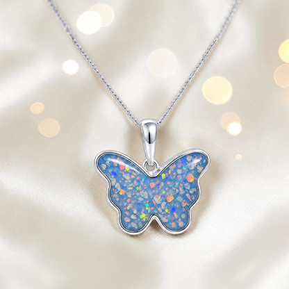 Foma butterfly memorial pendant in baby blue, handcrafted in Lancashire UK - by Keepsake Memorial Jewellery