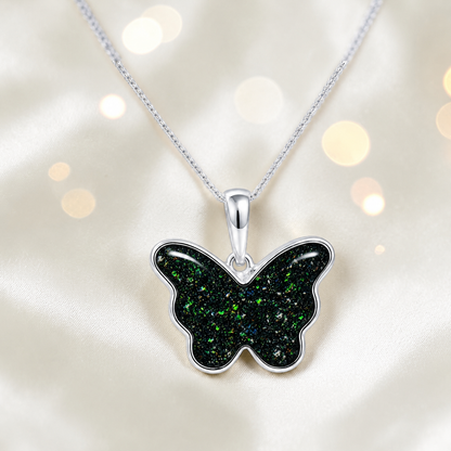 Foma butterfly memorial pendant in black flame, handcrafted in Lancashire UK - by Keepsake Memorial Jewellery