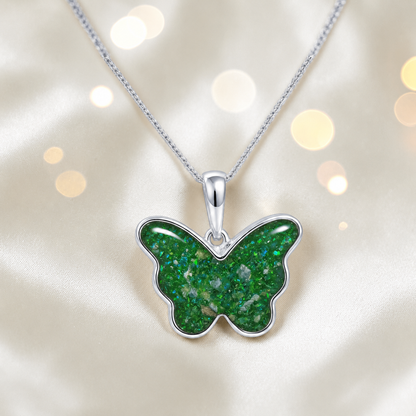 Foma butterfly memorial pendant in fruit green, handcrafted in Lancashire UK - by Keepsake Memorial Jewellery