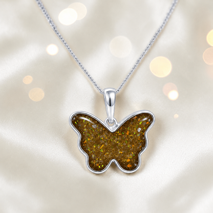Foma butterfly memorial pendant in gold olive, handcrafted in Lancashire UK - by Keepsake Memorial Jewellery