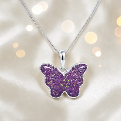 Foma butterfly memorial pendant in rose pink, handcrafted in Lancashire UK - by Keepsake Memorial Jewellery