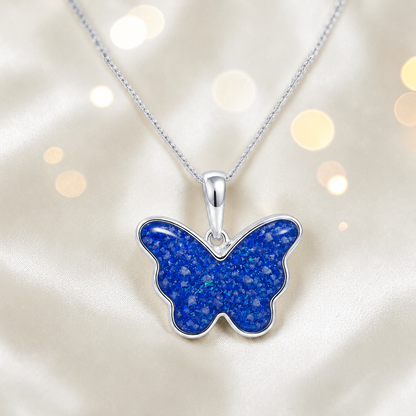 Foma butterfly memorial pendant in royal blue, handcrafted in Lancashire UK - by Keepsake Memorial Jewellery