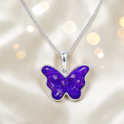Foma butterfly memorial pendant in sleepy lavender, handcrafted in Lancashire UK - by Keepsake Memorial Jewellery