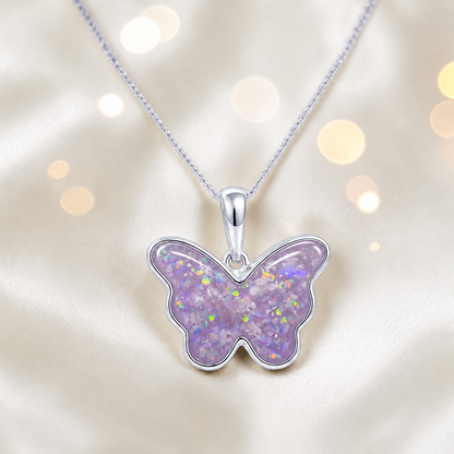 Foma butterfly memorial pendant in unicorn purple, handcrafted in Lancashire UK - by Keepsake Memorial Jewellery
