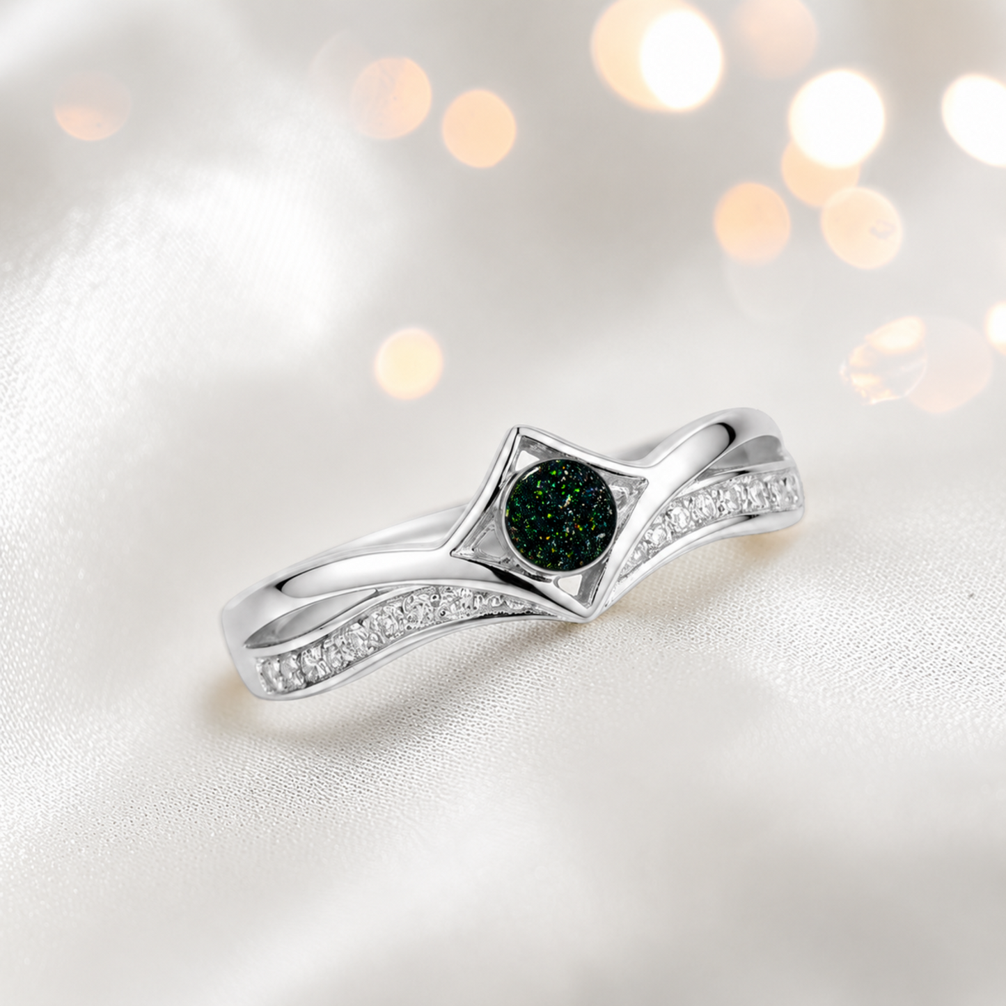 Keepsake Memorial Silver Forever Ashes Ring in Black Flame - Handcrafted in the UK