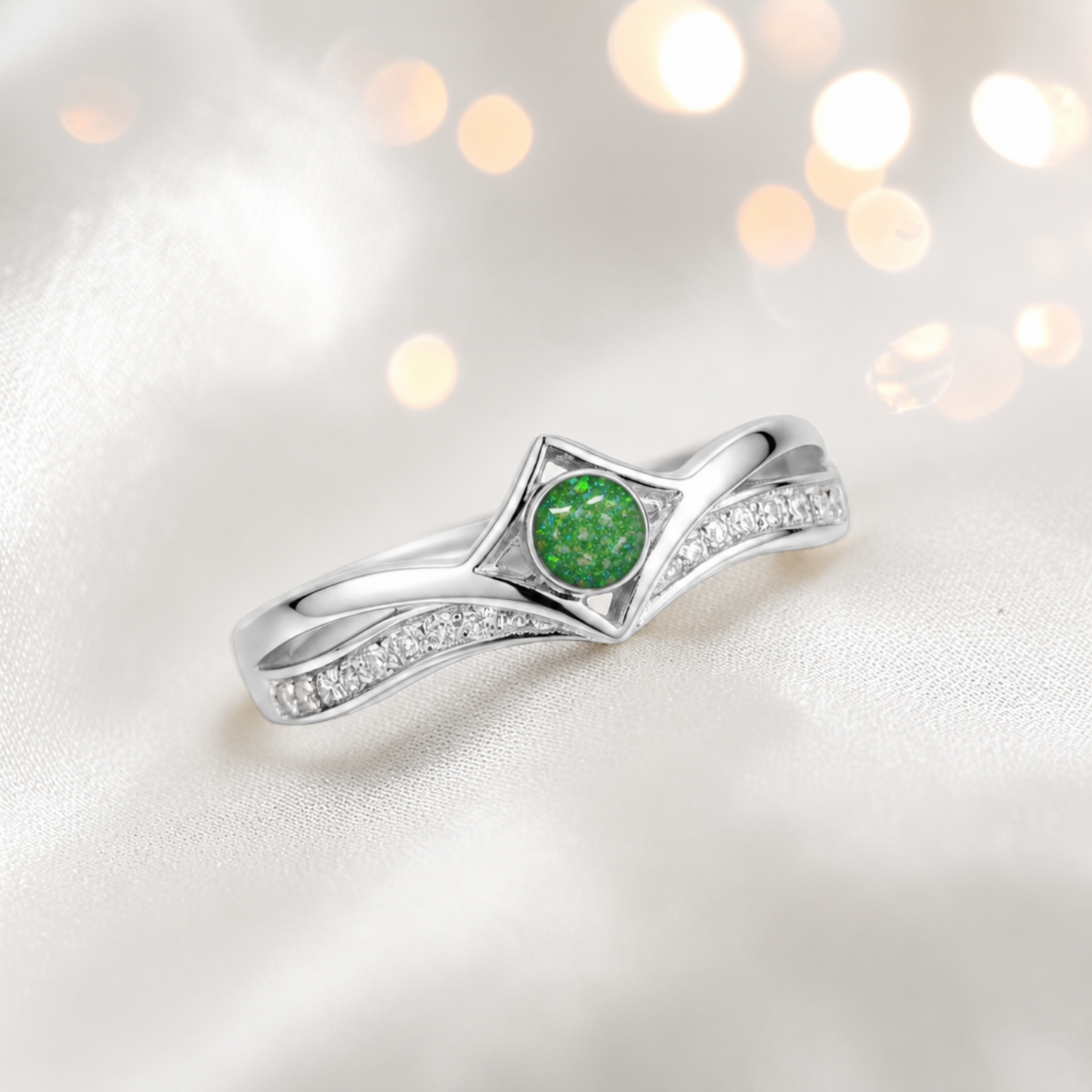 Keepsake Memorial Silver Forever Ashes Ring in Fruit Green - Handcrafted in the UK
