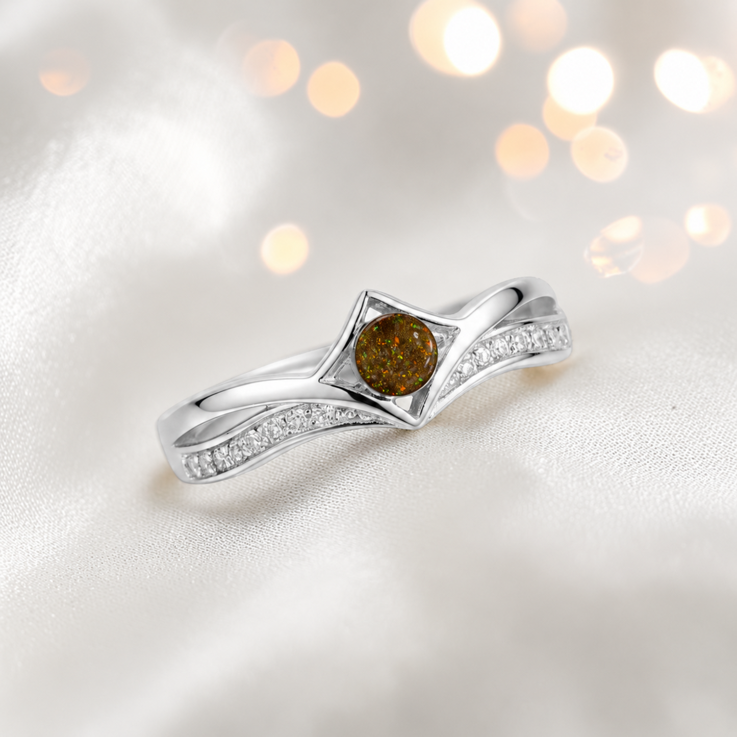 Keepsake Memorial Silver Forever Ashes Ring in Gold Olive - Handcrafted in the UK