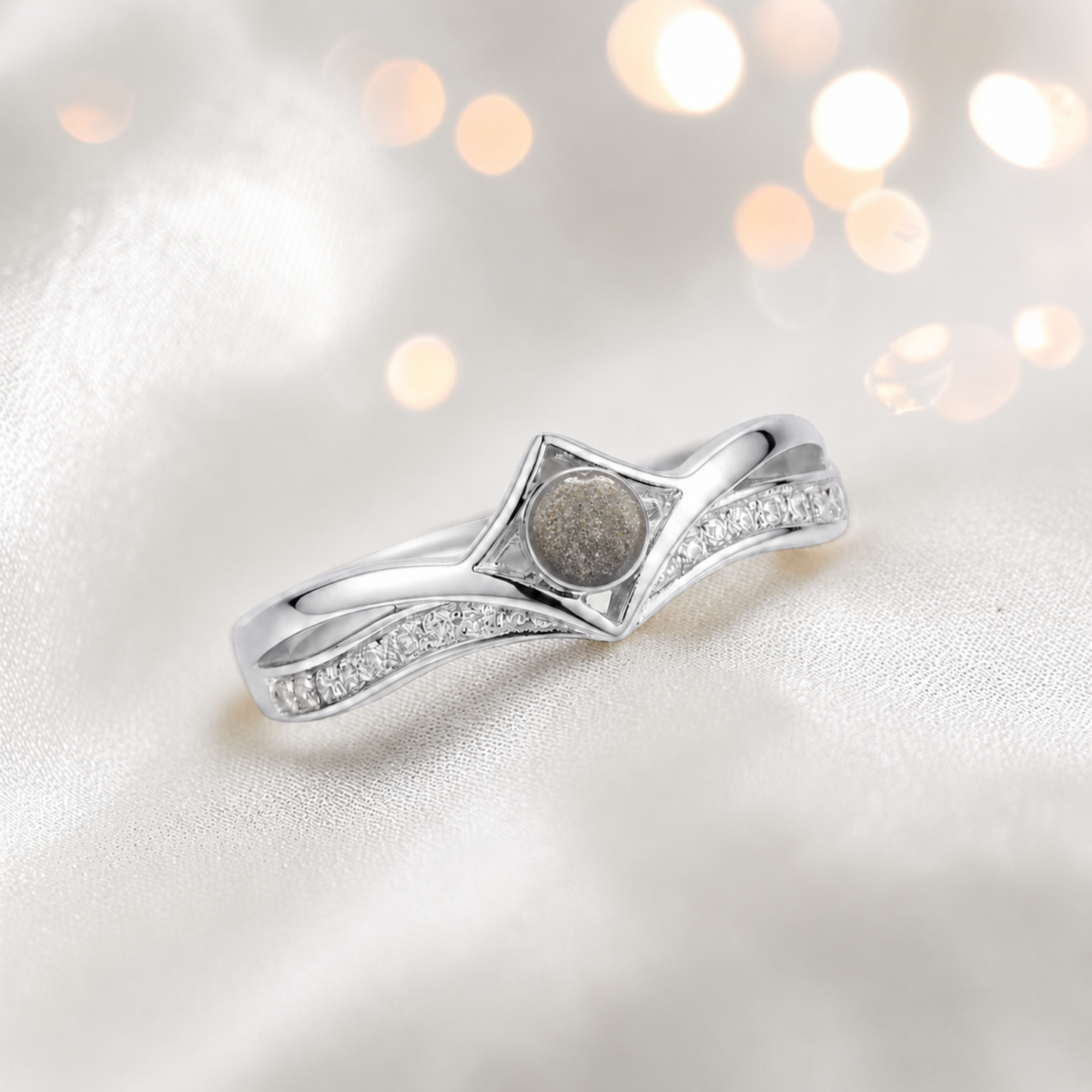Keepsake Memorial Silver Forever Ashes Ring in Natural Ash - Handcrafted in the UK