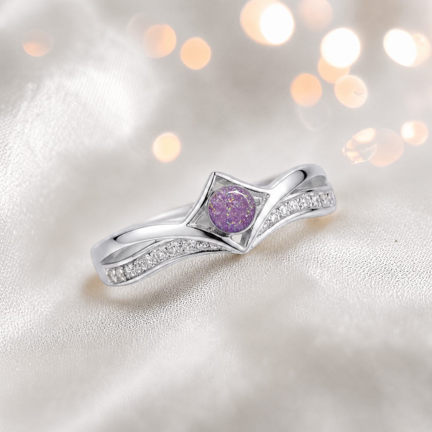 Keepsake Memorial Silver Forever Ashes Ring in Rose Pink - Handcrafted in the UK