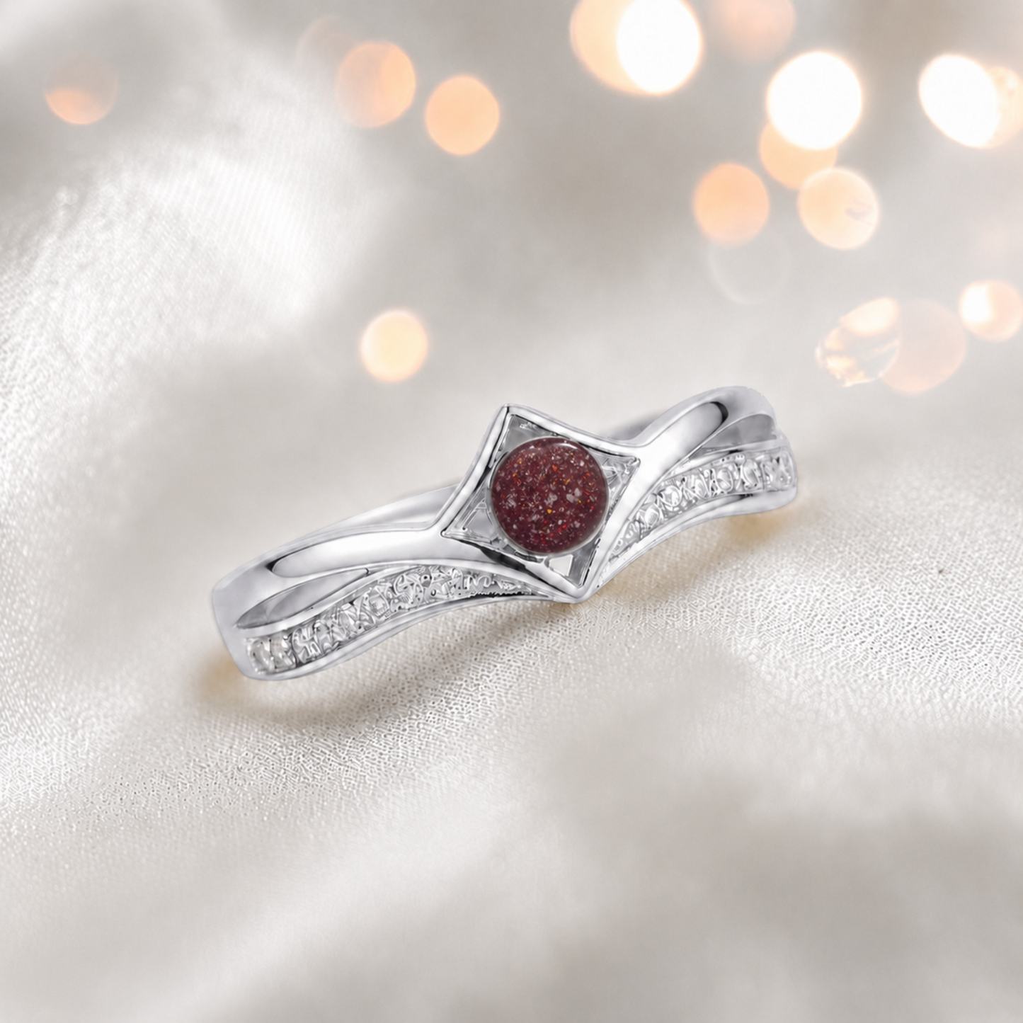 Keepsake Memorial Silver Forever Ashes Ring in Ruby Red - Handcrafted in the UK