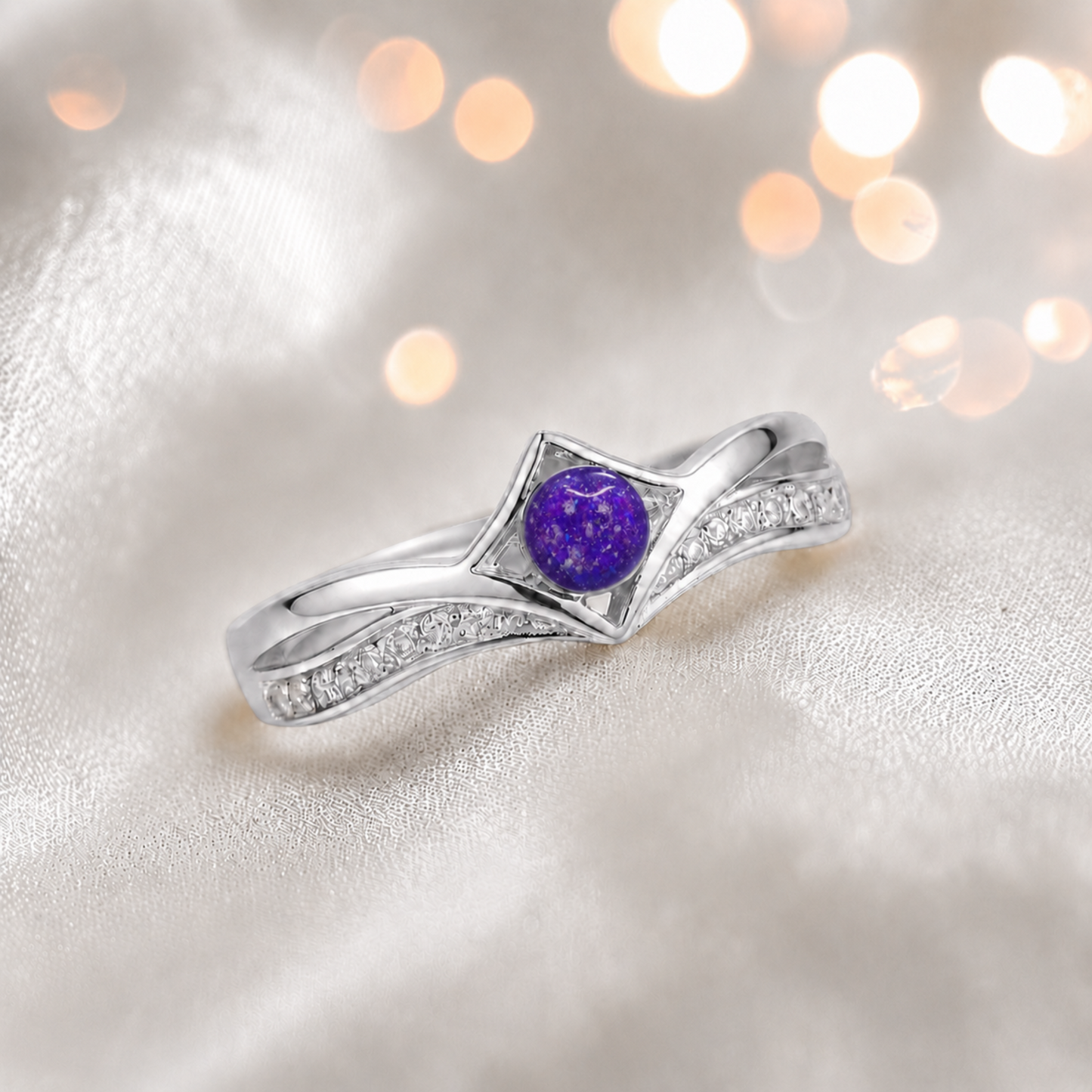Keepsake Memorial Silver Forever Ashes Ring in Sleepy Lavender - Handcrafted in the UK