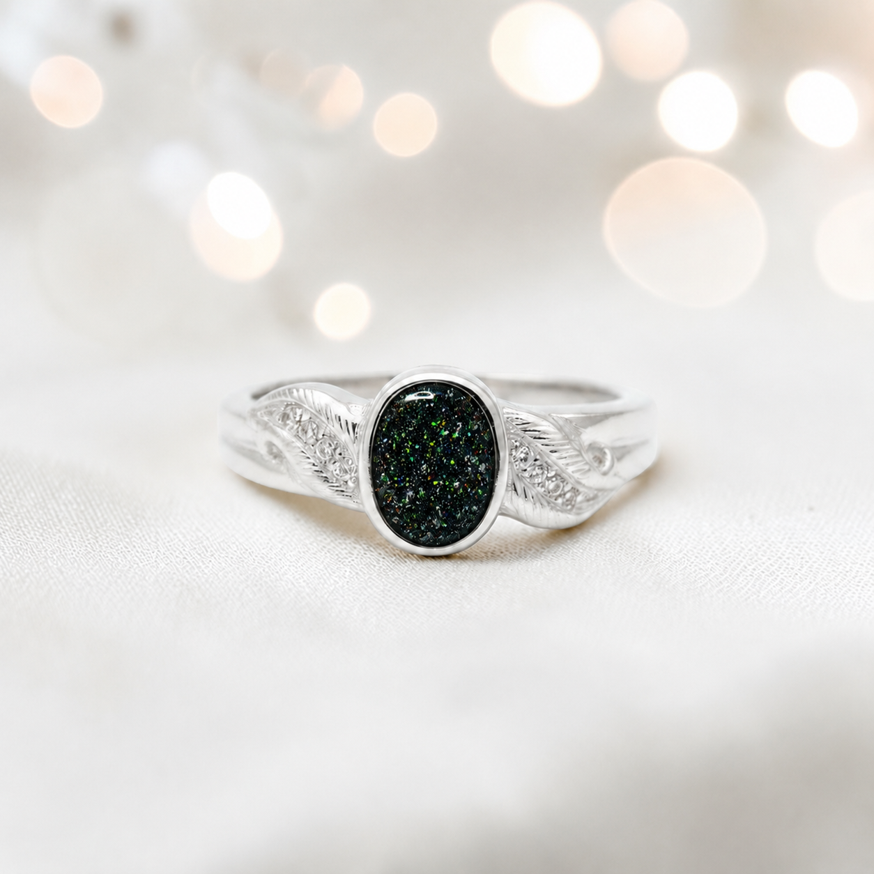 Keepsake Memorial Silver Forever with me Ashes Ring in Black Flame  - Handcrafted in the UK