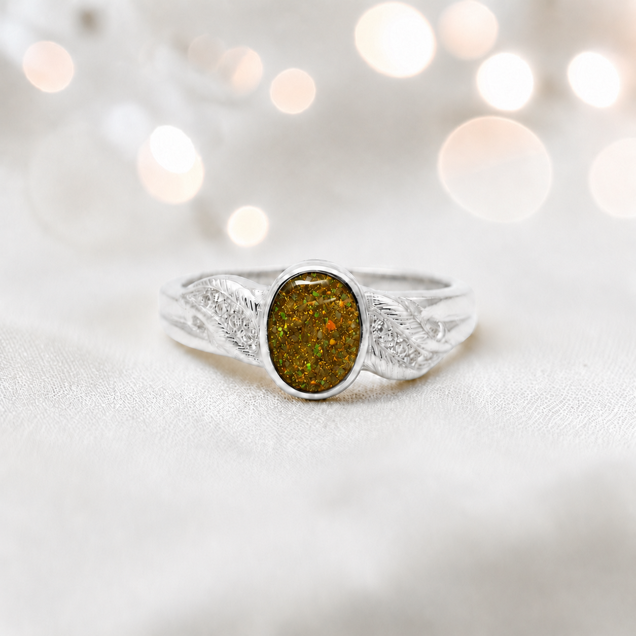 Keepsake Memorial Silver Forever with me Ashes Ring in Gold Olive - Handcrafted in the UK