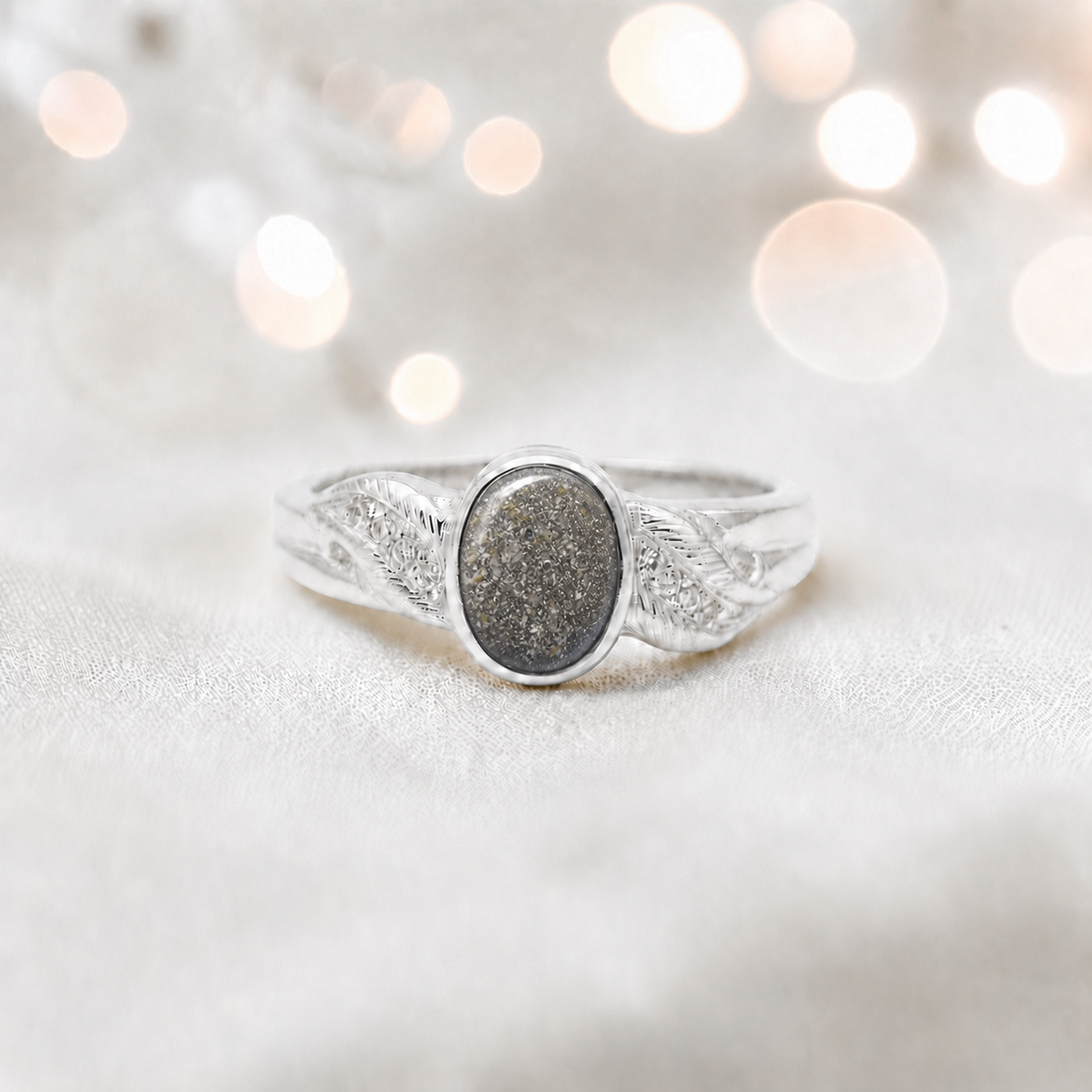 Keepsake Memorial Silver Forever with me Ashes Ring in Natural Ash - Handcrafted in the UK