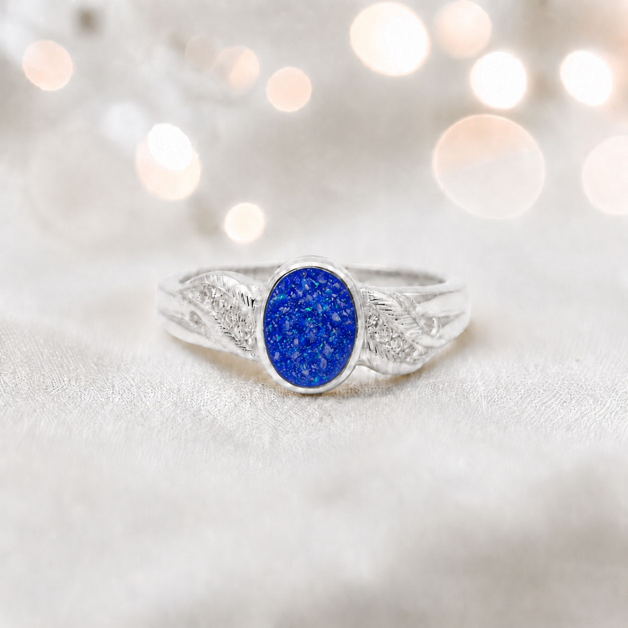 Keepsake Memorial Silver Forever with me Ashes Ring in Royal Blue - Handcrafted in the UK