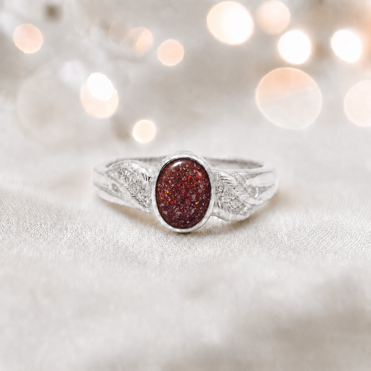 Keepsake Memorial Silver Forever with me Ashes Ring in Ruby Red - Handcrafted in the UK