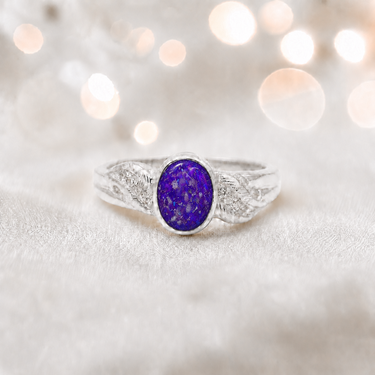 Keepsake Memorial Silver Forever with me Ashes Ring in Sleepy Lavender - Handcrafted in the UK