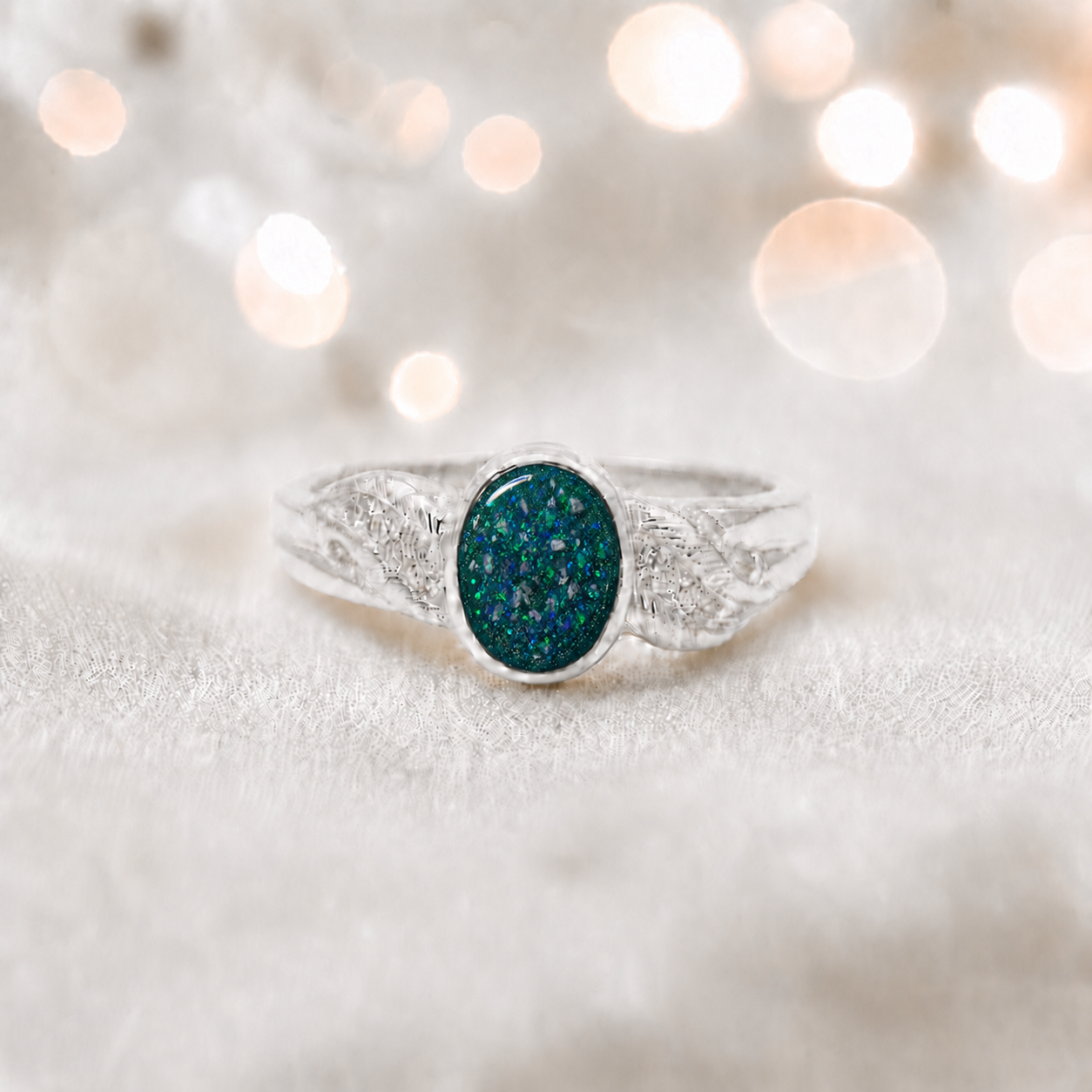 Keepsake Memorial Silver Forever with me Ashes Ring in Teal Mist - Handcrafted in the UK