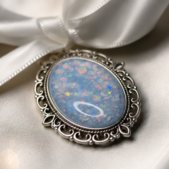 Forever With Me wedding memorial bouquet charm, in baby blue, handcrafted in Lancashire UK - by Keepsake Memorial Jewellery