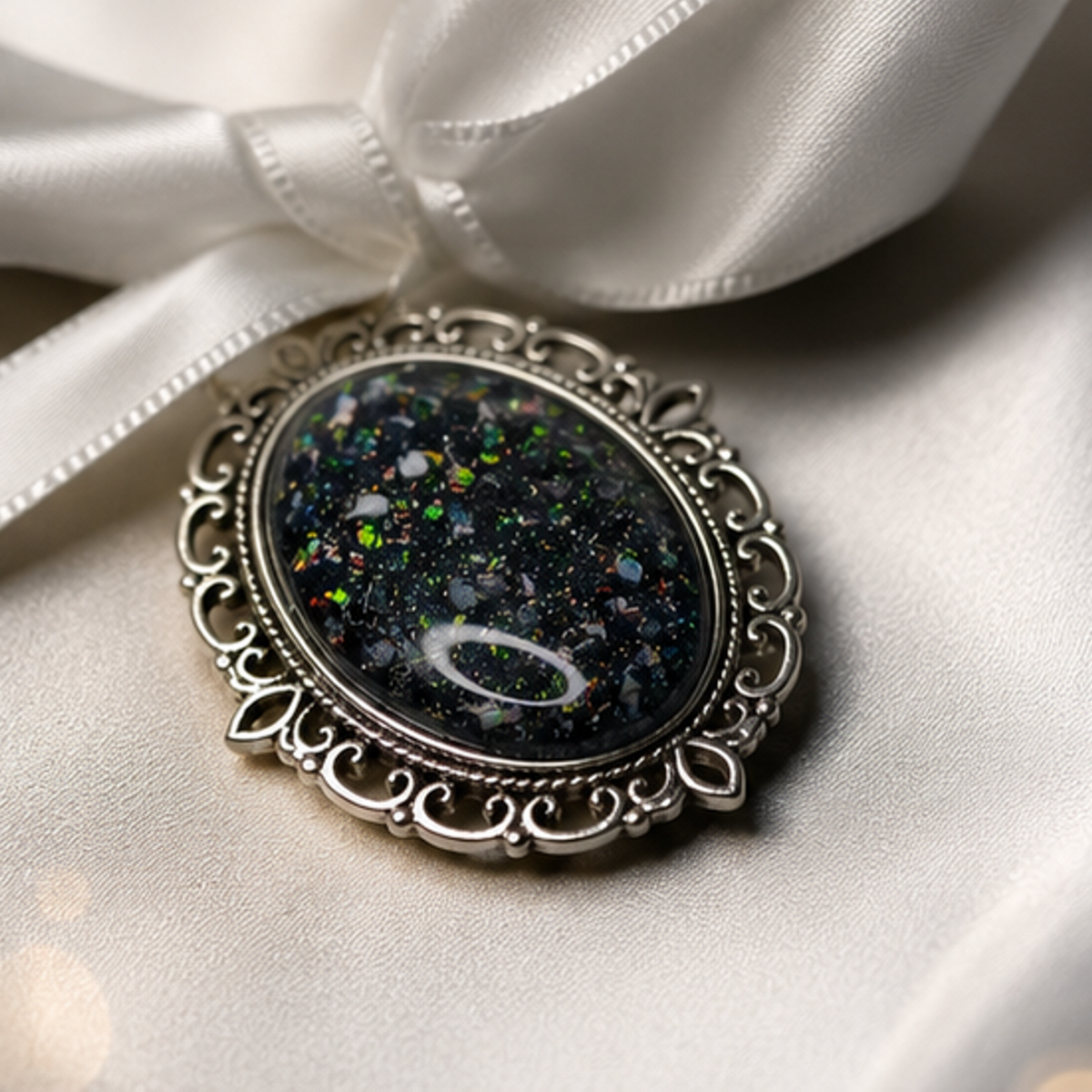 Forever With Me wedding memorial bouquet charm, in black flame, handcrafted in Lancashire UK - by Keepsake Memorial Jewellery